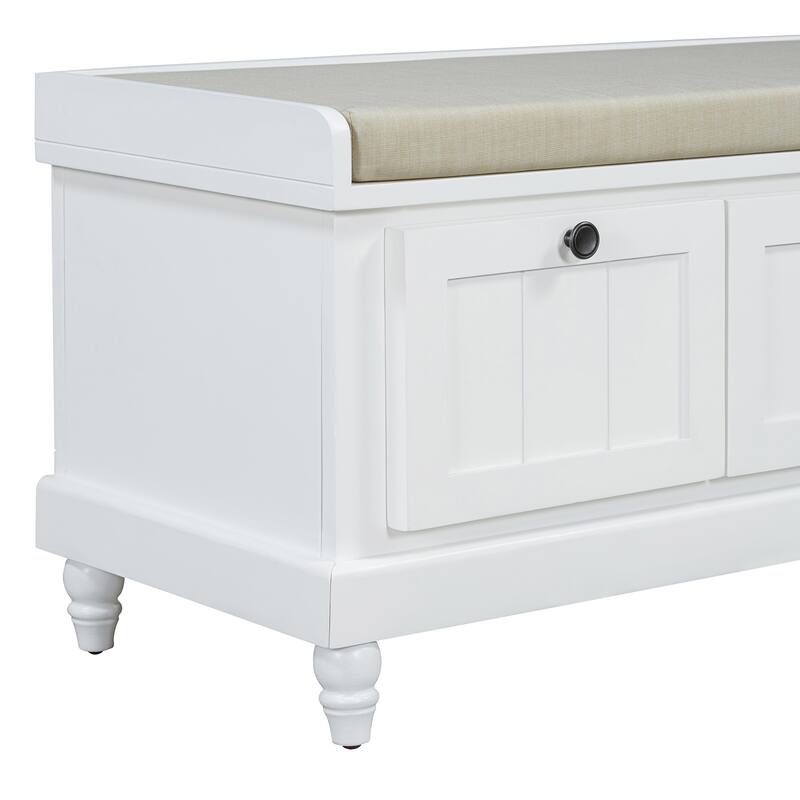 Storage Bench with Cushioned Seat & 3 Drawers, Wooden Entryway Storage Bench, Shoe Bench with Hidden Storage Space