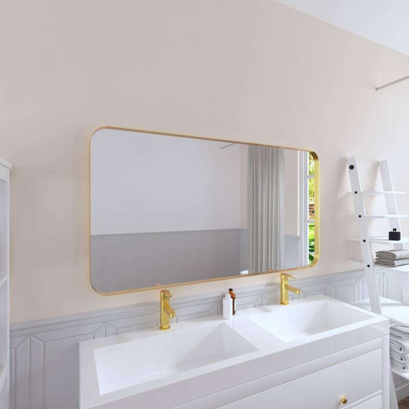 TOOLKISS Aluminum Alloy Round Corner Frame Vanity Mirror - 55 in. W x 30 in. H - Brushed Gold