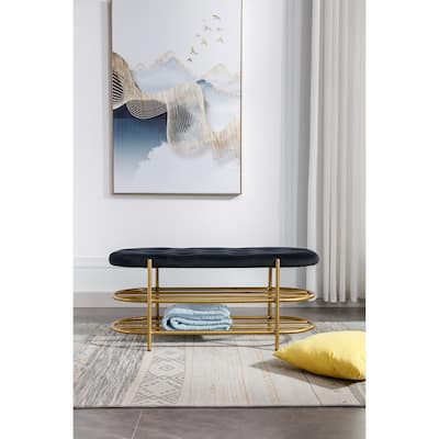 Stylish Upholstered Bench Entryway Shoe Benches with Padded Seat&Shelves