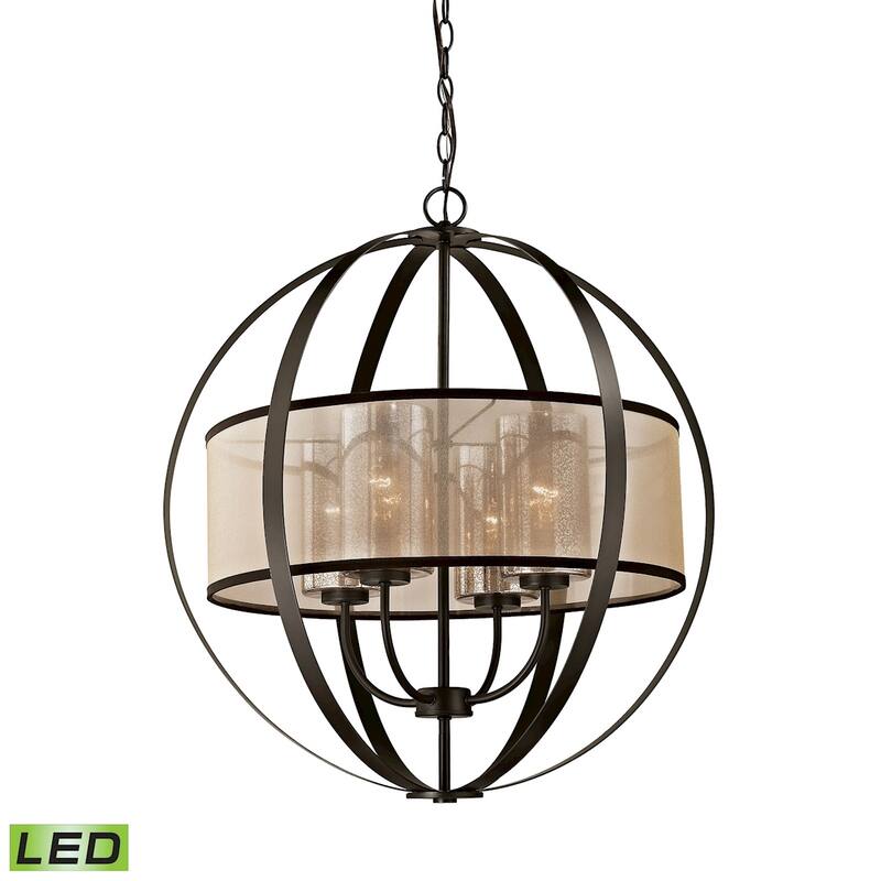 Elk Home Diffusion Oiled Bronze With Beige Organza 4 Light Chandelier - 4-Light