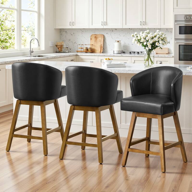 26 Inch Upholstered Swivel Counter Height Bar Stools with Back and Solid Wood Frame - 37.8"H x 20.9"W x 21.3"D