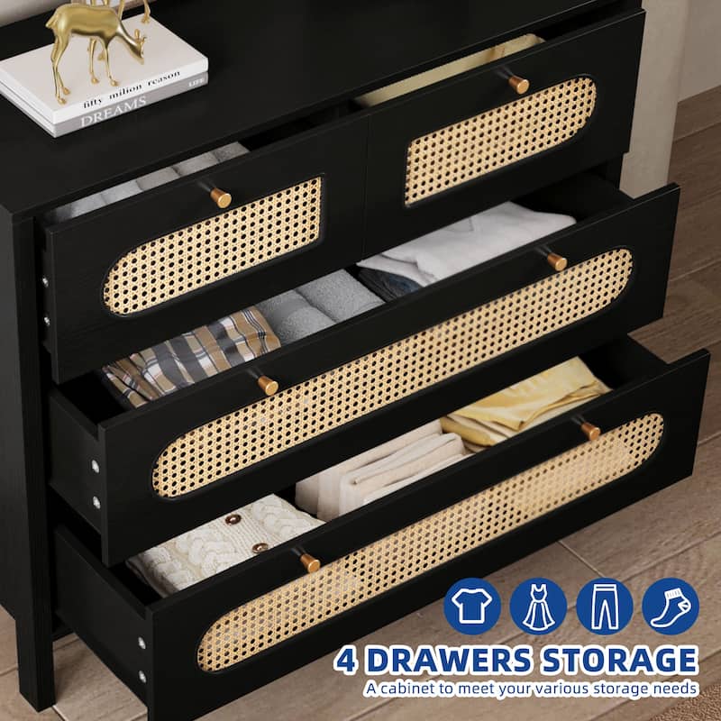 Moasis 4-6-Drawer Dresser Chest Drawer Storage Cabinet Rattan Wood Closet