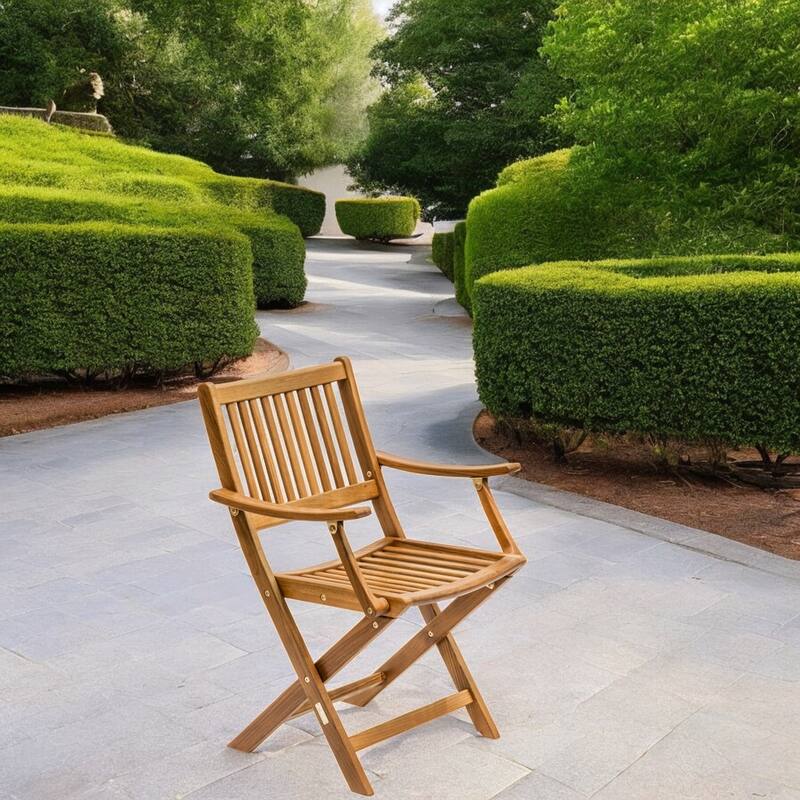 24" Brown Solid Wood Indoor Outdoor Deck Chair - Brown