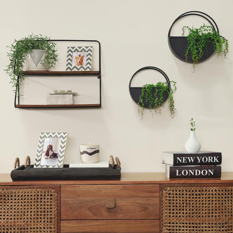 Sagebrook Home 2 Tier Wall Shelves - 20" x 6" x 17" - Black