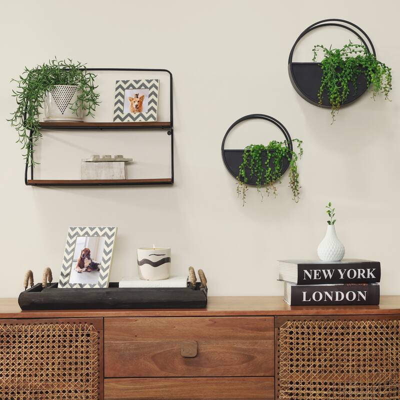 Handmade White and Black Ceramic Planters with Saucers (Set of 2)