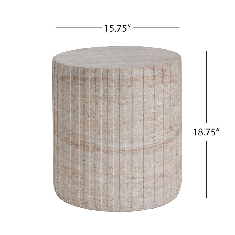 Roomfitters Outdoor Indoor Lightweight Side Table, Modern Cylinder Accent End Table with Vertical Fluted Design