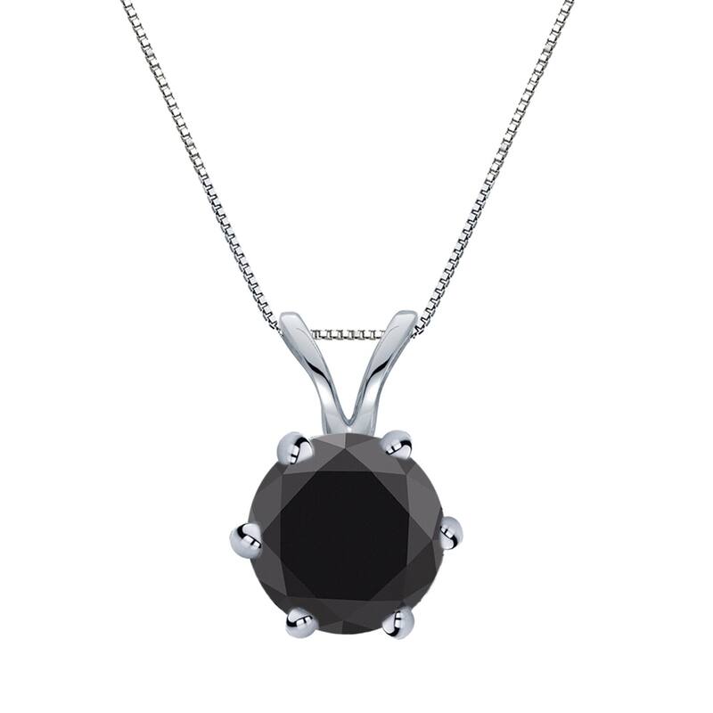 Auriya 14k Gold 1 1/4ctw Solitaire Black Diamond Necklace 6-Prong - White
