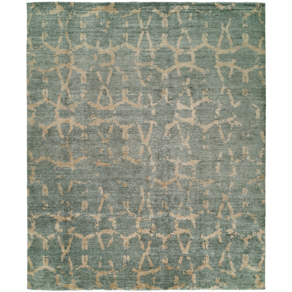 Modern Blue Hand-Knotted Viscose Area Rug