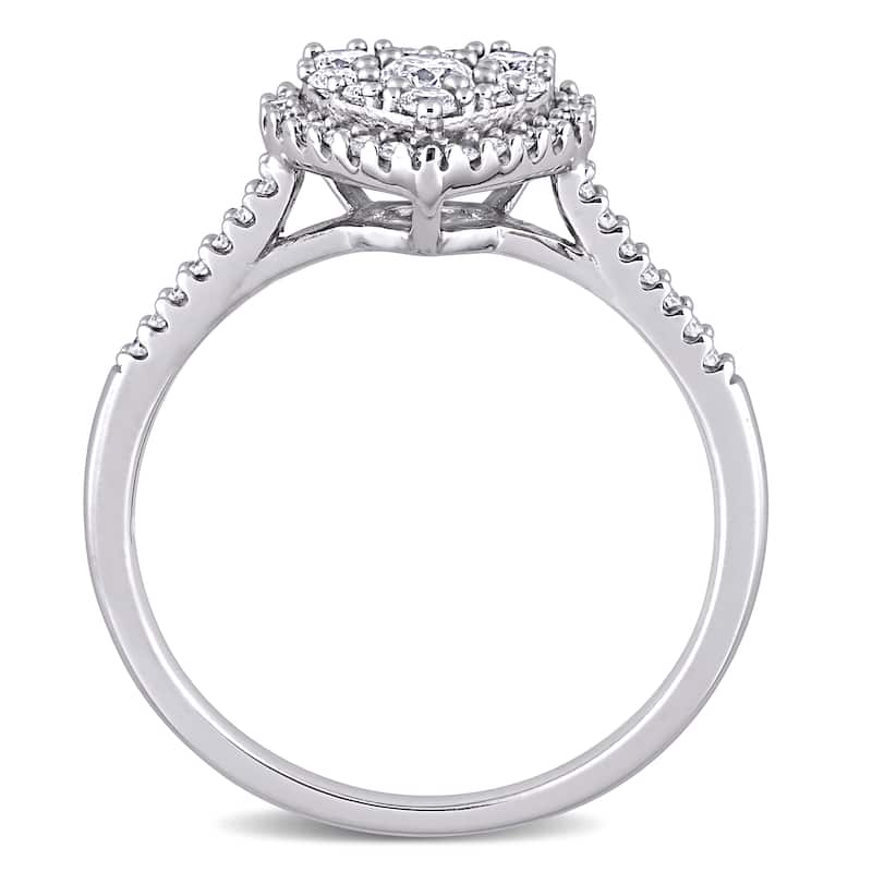 Miadora 10k White Gold 1/2ct TDW Diamond Composite Heart Halo Engagement Ring