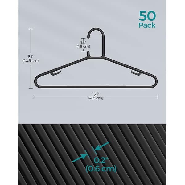 50 Pack Black Plastic Clothes Hangers Non-Slip and Space Saving Design ...