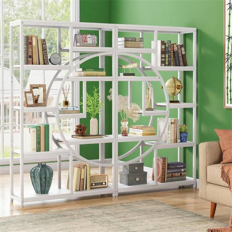 Industrial 9-Shelf Half-Moon Bookcase