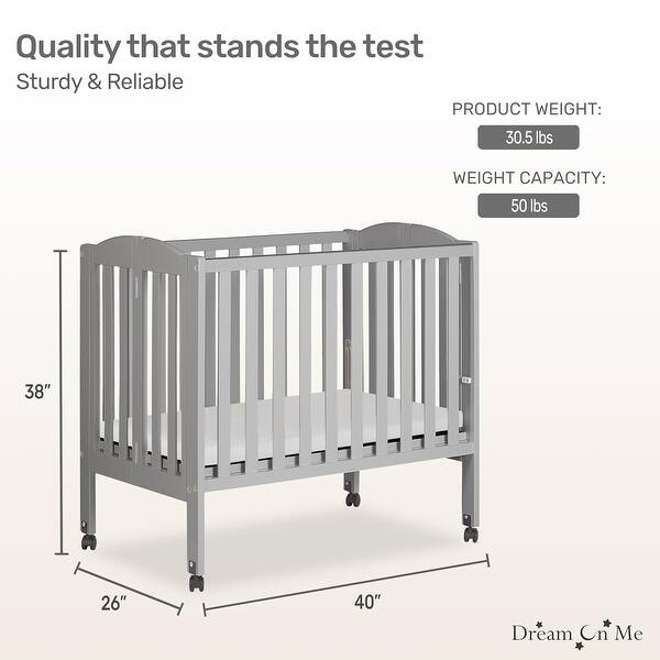 Dream On Me 2 in 1 Folding Portable Crib - Cool Grey