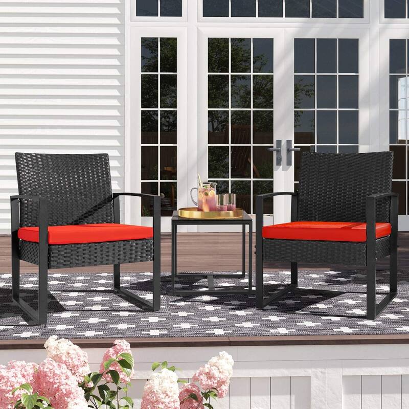 Furniwell 3 Pieces Patio Conversation Set Chairs with Coffee Table