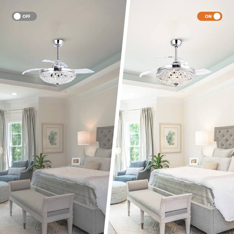 42 inches Retractable Fandelier Ceiling Fan WIth Remote Control - 42-inch