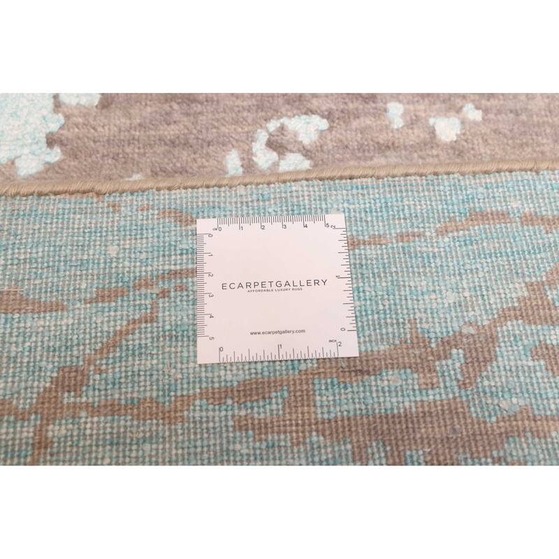 ECARPETGALLERY Hand-knotted Legacy Aqua, Dark Grey Silk, Wool Rug - 2'6 x 11'11