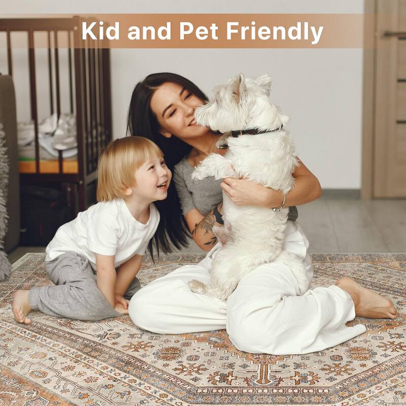 Mcow Everyday Comfort Neutral Low Pile Washable Non-Slip Area Rug