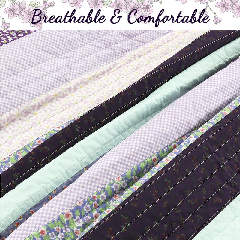 Porch & Den Applegate Aqua/Lilac Striped Cotton 3-piece Reversible Quilt Bedding Set - Aqua/Lilac/Purple