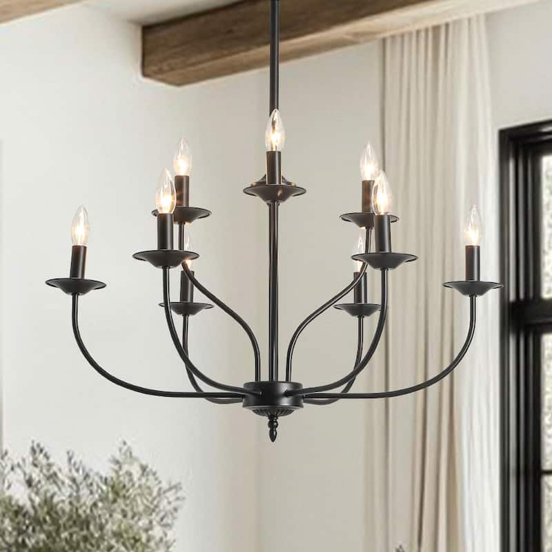 Retro 9-Light Dimmable Candle-style Metal chandelier - 30.5in
