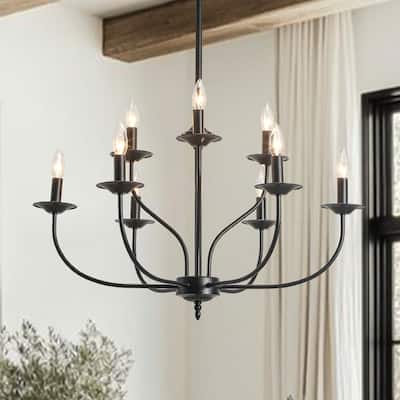 Retro 9-Light Dimmable Candle-style Metal chandelier - 30.5in