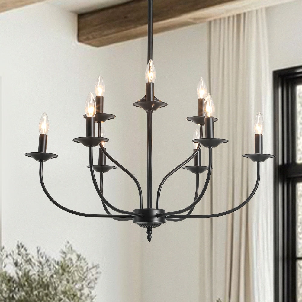 Retro 9-Light Dimmable Candle-style Metal chandelier - 30.5in