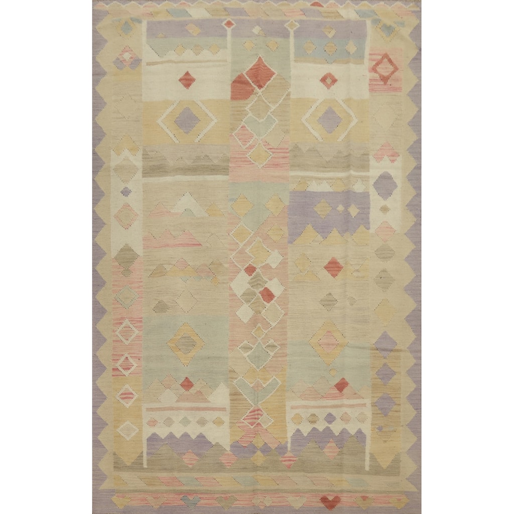 Hand Woven Oriental 100% Wool Carpet Southwestern Tribal Multi-Colored Kilim Area Rug - 8' 3'' X 5' 6''
