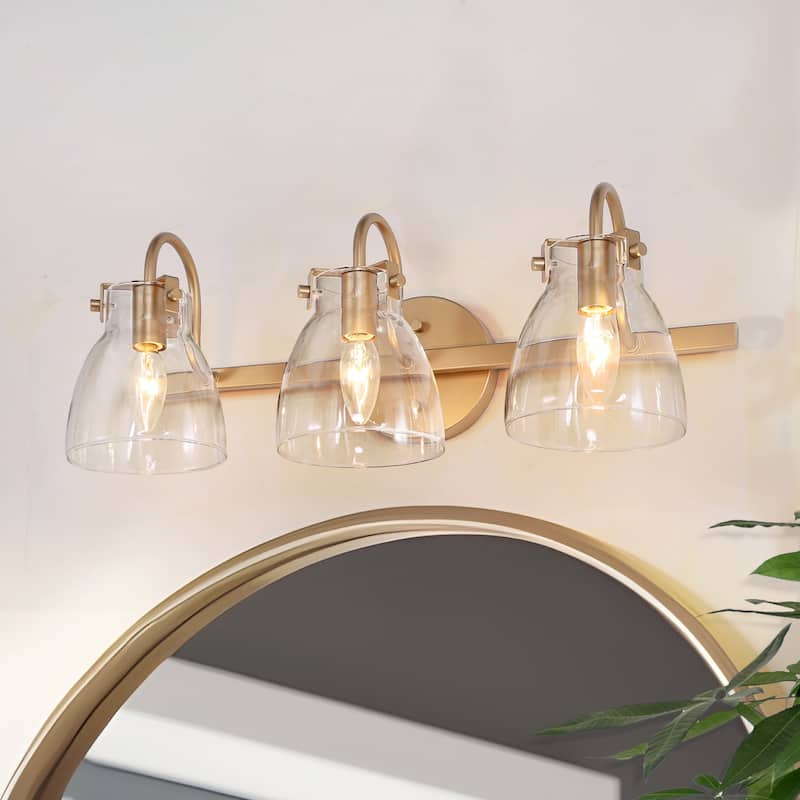 Modern 3-Light Gold Bathroom Vanity Light Glass Shade Wall Sconces - L 21"x W 9"x H 8" - L 21"x W 9"x H 8" - Gold