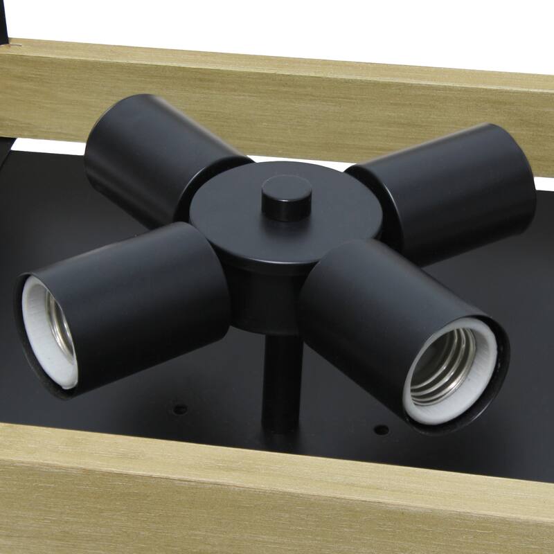 14" 4-Light Flush Mount Ceiling Light - Metal Wood Farmhouse Style - Bedroom Living Room Hallway - 14