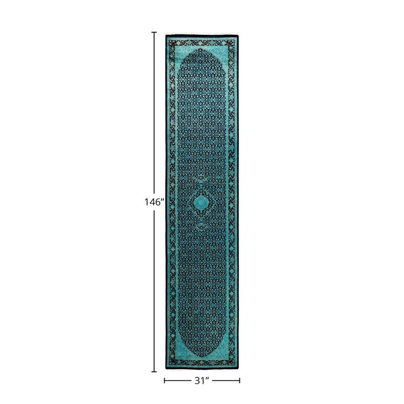 Fine Vibrance, One-of-a-Kind Hand-Knotted Runner Rug - Black, 2' 7" x 12' 2" - 2' 7" x 12' 2"