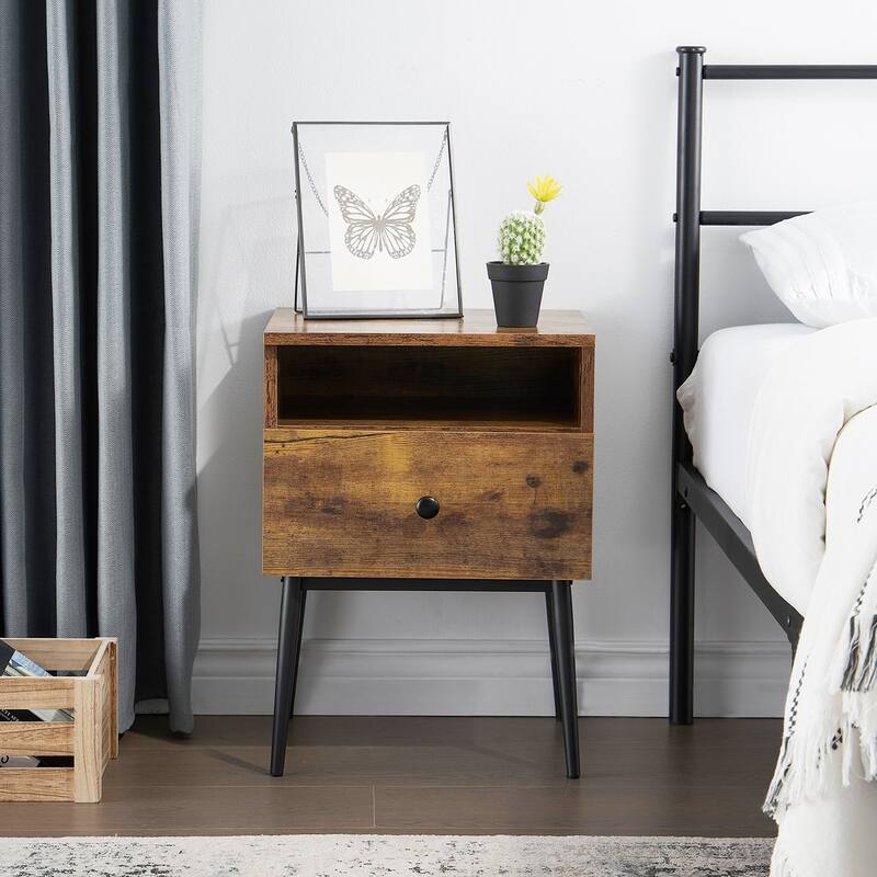 VECELO Modern 1-Drawer Wood Nightstand Set of 2