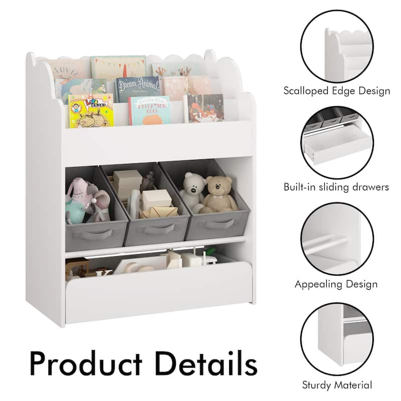 Kids Bookshelf with Storage Bins and Drawer