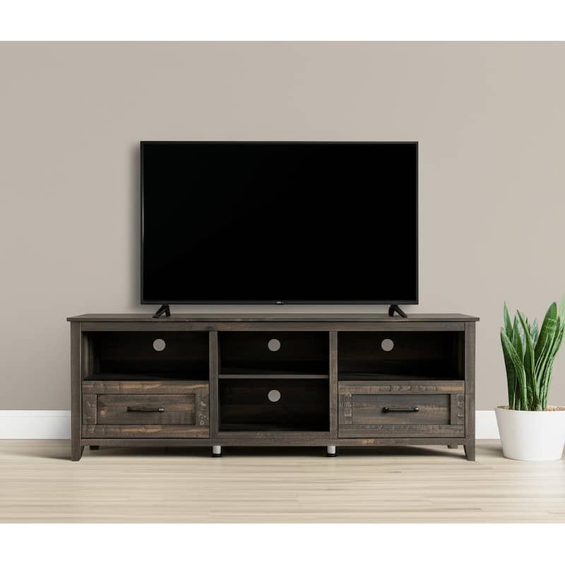 HomeRoots 70" Dark Brown Wood Enclosed and Open Storage TV Stand - 70.08 in. x 24.8 in. x 15.35 in. - Dark Brown - 70.08 in. x 24.8 in.  x 15.35 in.