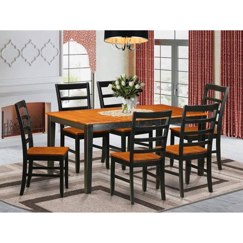 HomeStock 7-Piece Rectangle Black and Cherry Finish Solid Wood Top Dining Table with 6-Chairs