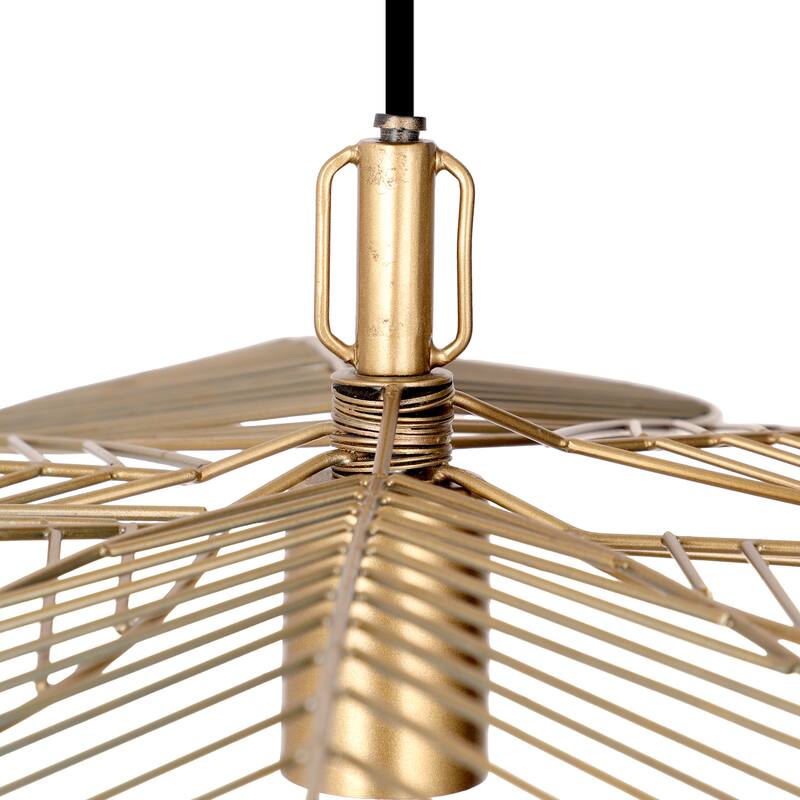 Soren River of Goods Antique Brass Metal Cutout Leaf-Shaped Pendant Light with Adjustable Hanging Cord - 35" x 35" x 7.25/66.25"