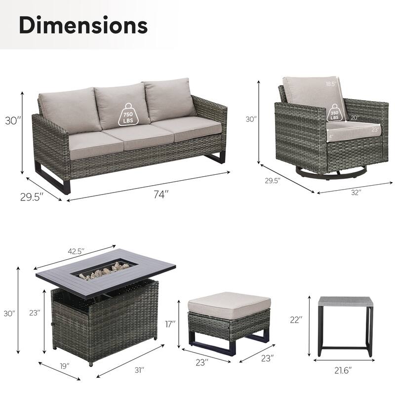 Outside Sofa Chairs with Grey Wicker Fire Pit Table - Grey Wicker Sofa Set w/ Grey Wicker Fire Table