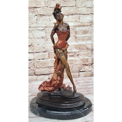 Wild West Saloon Courtesan Girl 19Th Century Woman In Colorful Corset Bronze Statue Sculpture 15 Inches X 9 Inches