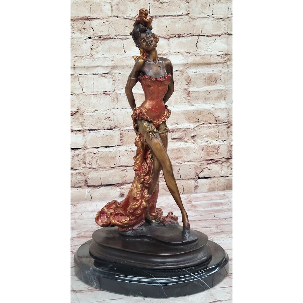 Wild West Saloon Courtesan Girl 19Th Century Woman In Colorful Corset Bronze Statue Sculpture 15 Inches X 9 Inches