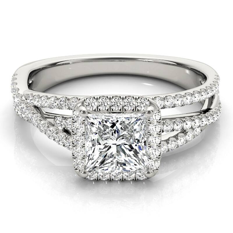 Auriya 14k White Gold Lab Grown Princess Diamond Halo Engagement Ring 0.50 to 5.00 ct. tw. (F-G VS)