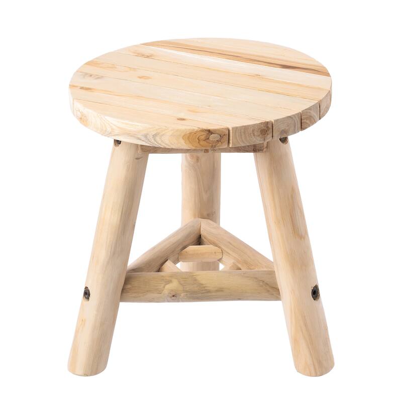 JONATHAN Y Triform Modern Minimalist Handcrafted Solid Teak Wood Accent Stool with Tri-Leg Base - Natural Bleach Finish