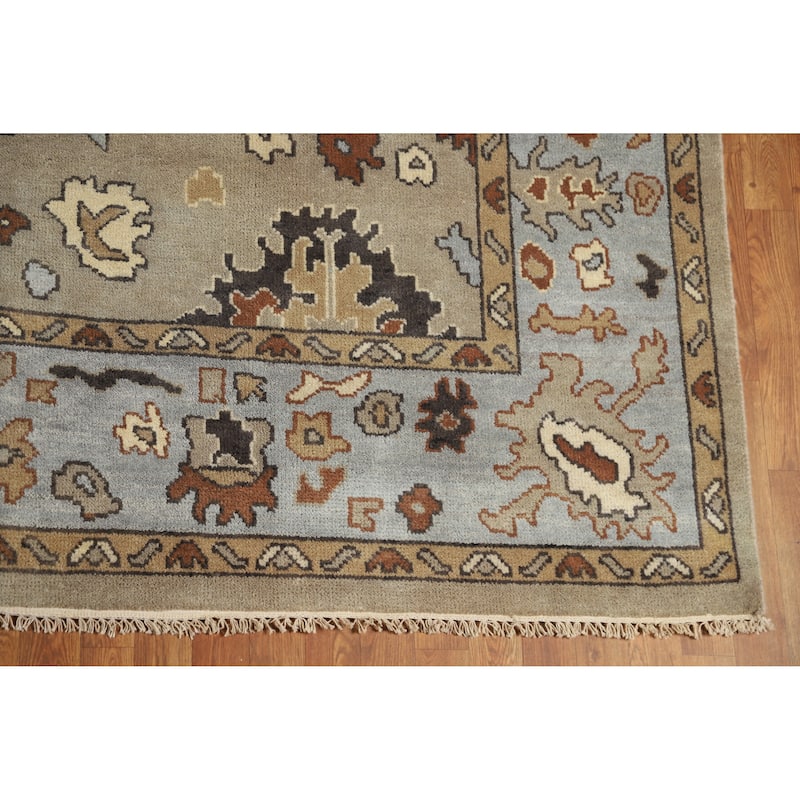 Light Brown Oushak Indian Area Rug Handmade Wool Carpet - 9'2" x 11'10"