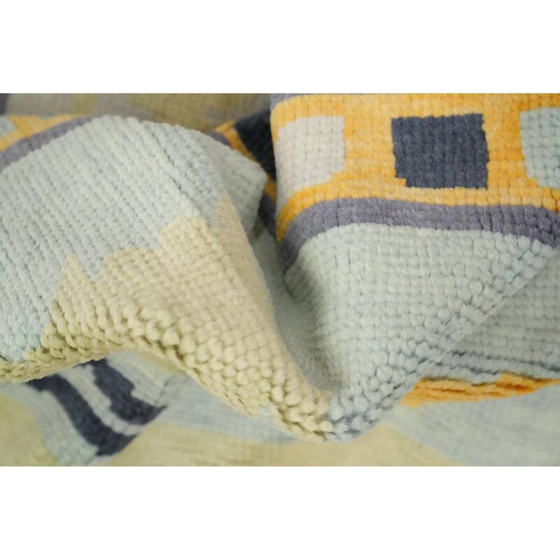 Hand Knotted Oriental 100% Wool Carpet Modern Geometric Navy Blue & Blues Gabbeh Area Rug - 9' 4'' X 8' 1''