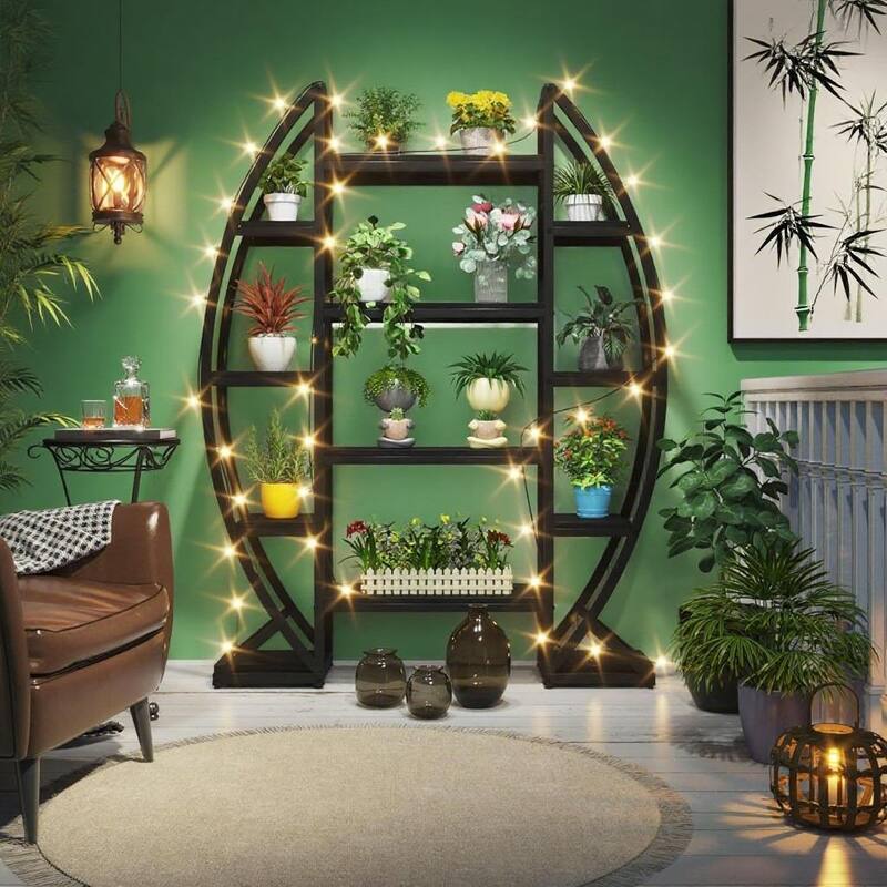 Metal and MDF 12 Shelf Half-Moon Plant Stand with Wide Display - 49.08” x 11.81” x 69.48”