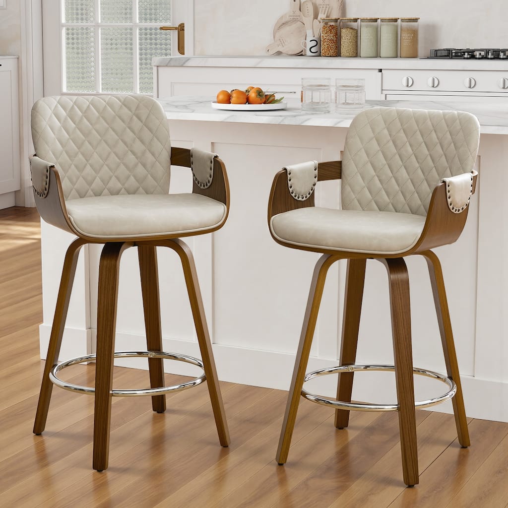 26-Inch Upholstered Swivel Counter Height Bar Stool with Armrests - 36.6"H x19.5"W x 21.3"D