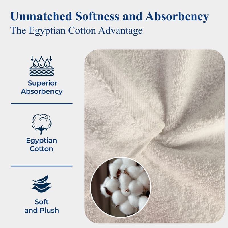 Superior Egyptian Cotton 8 Piece Towel Set Ultra Plush & Absorbent Bath, Hand & Face Towels, Heavyweight Spa Quality