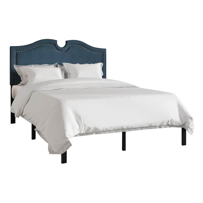 CraftPorch Modern Linen Nailhead Curvaceous Upholstered Bed