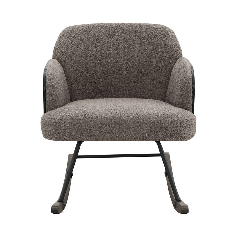 Boucle Upholstered Mid Back Rocking Chair with Metal Legs - Taupe/Sandy Black/Dark Oak