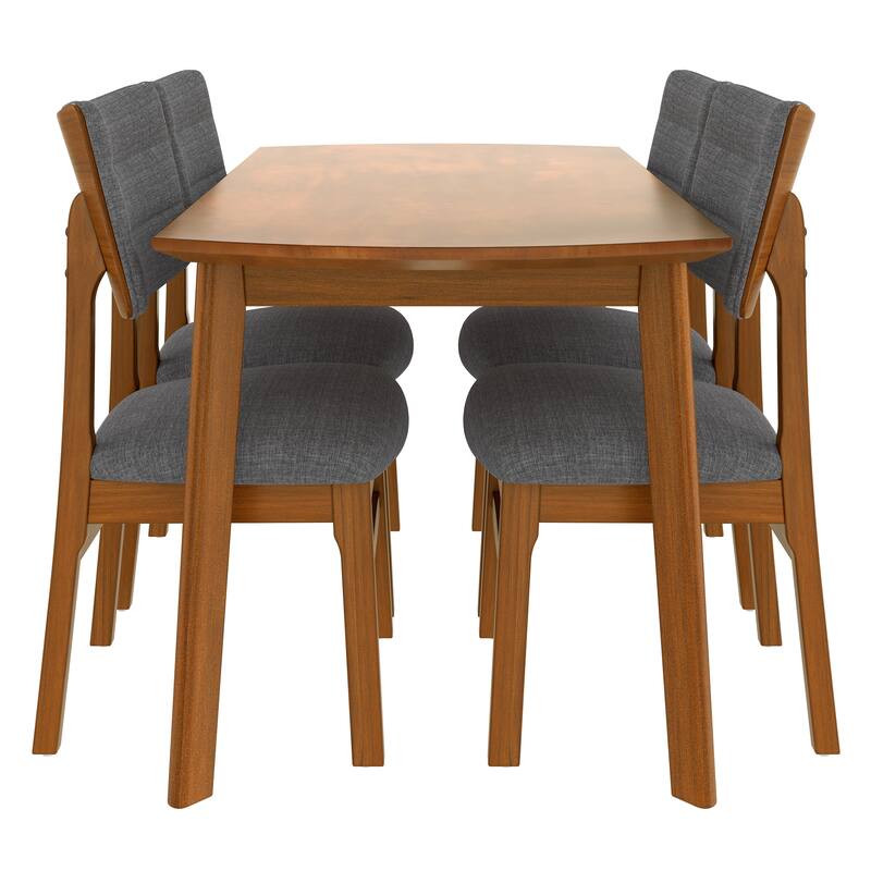 5 Piece Dining Table Set for 4, with Dining Table and 4 Upholstered Chairs, Rectangular Dining Table Set wIth Rubberwood Legs