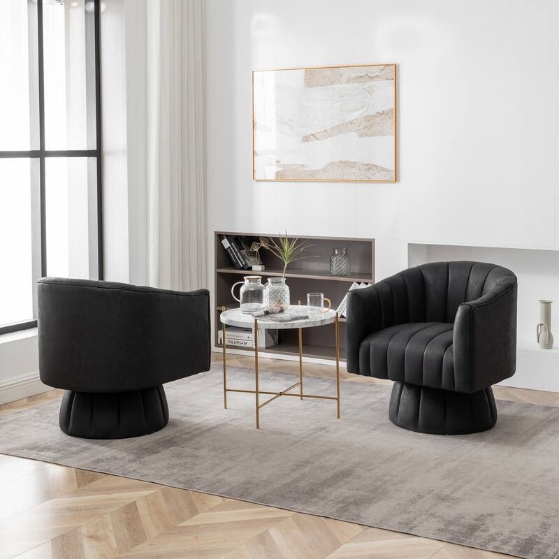 SEYNAR Mid-Century Swivel PU Leather Tufted Round Accent Barrel Chair set of 2