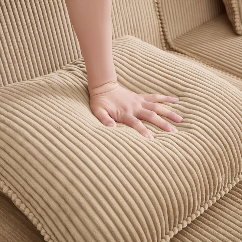 Modular 2-Seat Boneless Sofa, Modern Sectional Couch with Deep Seats, Wide Armrests, Corduroy Loveseat with Throw Pillows