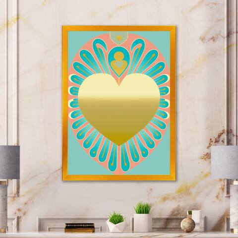 Designart "Shining Contemporary Gold Heart II" Romantic Abstract Framed Art Print