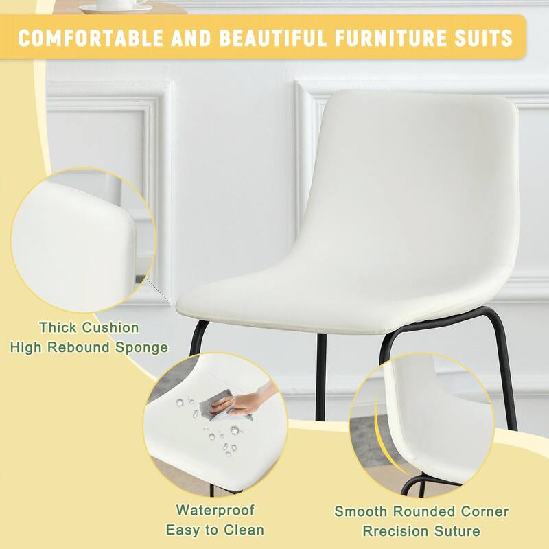 PU Leather Bar Stools Set of 2, Counter Height Bar Stools with Back and Footrest, Kitchens Island Chair with Metal Legs